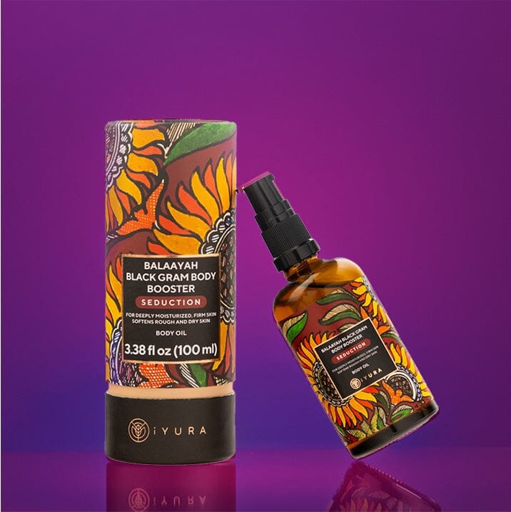 Balaayah Black Gram Body Booster: Body Massage Oil for Dry, Aging Skin - In 6 Different Indulging Aromas! Body Oil iYURA Seduction: with Seductive Ylang-Ylang and and Patchouli 