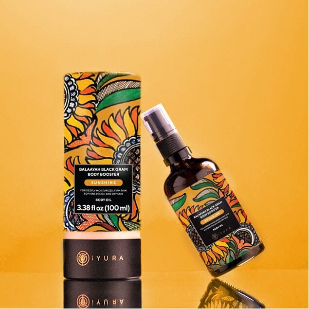 Balaayah Black Gram Body Booster: Body Massage Oil for Dry, Aging Skin - In 6 Different Indulging Aromas! Body Oil iYURA Sunshine: with Sweet Orange & Floral Ylang-Ylang 